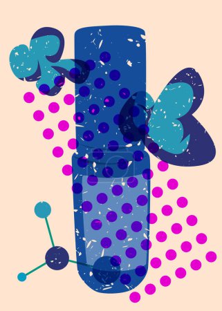 Risograph nail polish with geometric shapes. Objects in trendy riso graph print texture style design with geometry elements.
