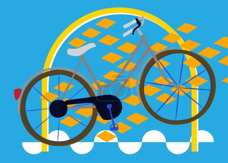 Ilustración de Bicicleta geométrica gráfico retro tema de fondo. Elementos geométricos mínimos. Vintage formas abstractas vector ilustración. - Imagen libre de derechos