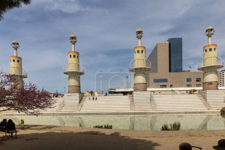 Photo for BARCELONA, SPAIN - April 14, 2023: This is a modern Industrial Spain Park, created on the site of the former industrial zone of the city. - Royalty Free Image