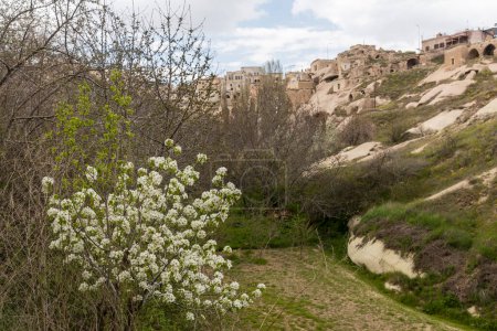 Foto de Goreme's Open-Air Museum in Cappadocia, Turkey, Shines on a Gorgeous Summer Day, Amidst the Remarkable Rock Formations. Early spring - Imagen libre de derechos