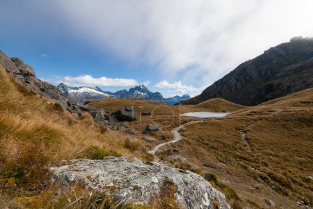 Photo for Steep mountain path to Harris Saddle at Routeburn Track Great Walk, Southern Alps - Royalty Free Image