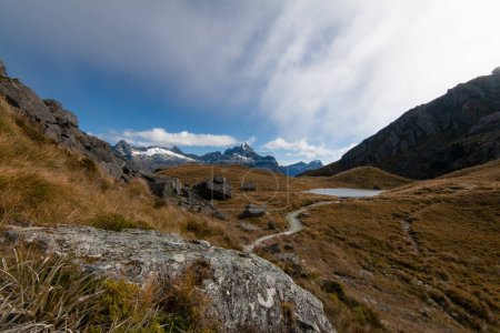 Photo for Steep mountain path to Harris Saddle at Routeburn Track Great Walk, Southern Alps - Royalty Free Image