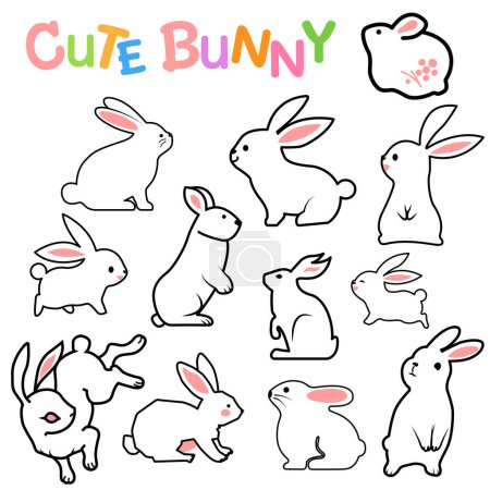Ilustración de Rabbit Cartoon. Cute Rabbit Cartoon Set. Cute Easter Rabbit. Bunny Cartoon Character. Rabbit Cartoon Isolated on White Background. Bunny Cartoon. All in a single layer. Vector Illustration. - Imagen libre de derechos