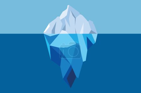 Téléchargez les illustrations : Iceberg Floating in Blue Ocean Vector Illustration. Big iceberg floating in sea with massive underwater, metaphor business iceberg northern on water sea illustration. All in a single layer. - en licence libre de droit