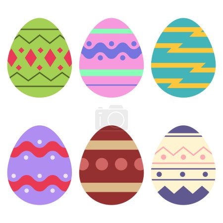 Happy Easter. Set of Easter Eggs Flat Design on White Background. Spring Holiday. Vector illustration. Elements for design. Set of Easter Eggs with different texture on a white background.