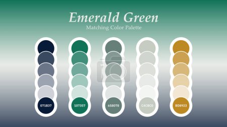 Smaragdgrüne Farbpalettenkombination in rgb hex. Passende Farbpalette Führer Swatch Katalog Sammlung mit RGB HEX Farbkombinationen. Geeignet für Branding, Mode, Wohn- oder Innenarchitektur. Smaragdgrün ist luxuriös und raffiniert
