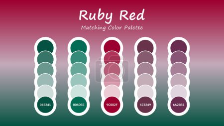 Set mit rubinroter Farbpalette in rgb hex. Passende Farbpalette Führer Swatch Katalog Sammlung mit RGB HEX Farbkombinationen. Geeignet für Branding, Mode, Wohn- oder Innenarchitektur. Rubinrot ist eine schöne und dramatische Farbe, die ca.