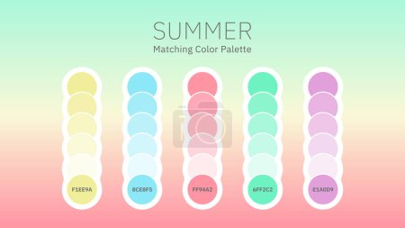 Ensemble de combinaison de palettes de couleurs d'été en hexagone RVB. Collection assortie de catalogue de swatch de guide de palette de couleurs avec des combinaisons de couleurs RGB HEX. Convient pour la marque, la mode, la maison ou le design d'intérieur. La palette de couleurs estivales évoque un sentiment de fraîcheur a