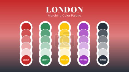 Set of London Color Palette Combination in RGB Hex. London's rich history and vibrant culture are reflected in its color palette. Suitable for Branding, fashion, home, or interior design. Color Palettes Inspired by London.