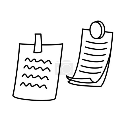 Téléchargez les illustrations : Notes collantes dessin à la main illustration vectorielle doodle, contour noir - en licence libre de droit