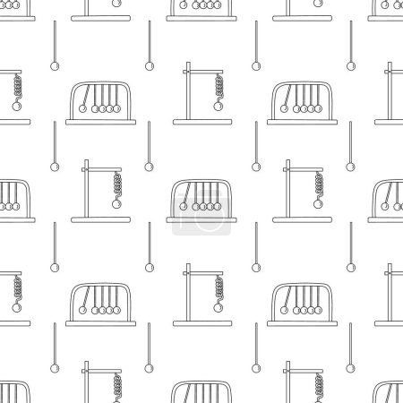 Illustration for Spring loaded pendulum and Newton's cradle seamless pattern. Vector doodle hand drawn illustration on white background. Physics science dynamics. - Royalty Free Image