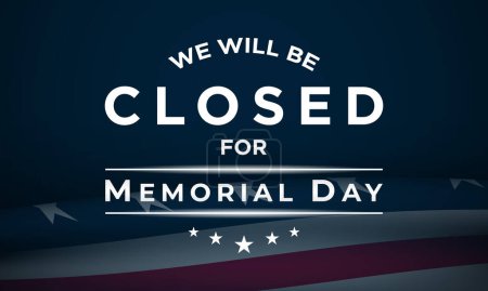 Memorial Day Background Design. Nous serons fermés pour le Jour du Souvenir. Conception de bannière. Drapeau des États-Unis ondulant avec des étoiles sur fond bleu.