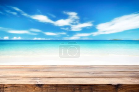 Foto de Tablero de madera mar y playa, isla y el cielo azul, exhibición del producto del montaje - Imagen libre de derechos