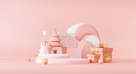 Photo for 3d Abstract podium stage platform with minimal Christmas and New year event background. Merry Christmas scene for product display or mock up banner. Empty stand pedestal decor in Xmas winter scene. - Royalty Free Image