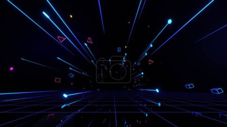 Photo for 3d technology abstract neon light background, empty space scene, spotlight, dark night, virtual reality, cyber futuristic sci-fi background, street floor studio for mock up. colored geometric. - Royalty Free Image