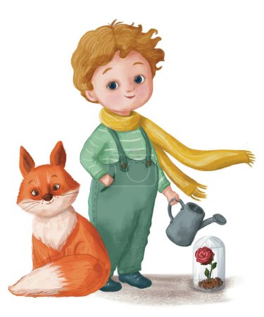 little prince with fox and rose