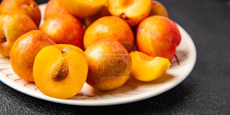Mirabell plums french fruit delicious snack healthy meal food snack diet on the table copy space food background rustic top view