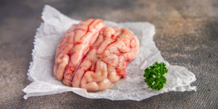 pork brain raw offal fresh meat meal food snack on the table copy space food background rustic top view