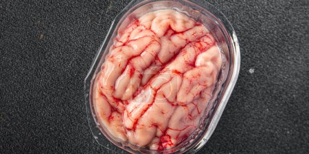 pork brain raw offal fresh meat meal food snack on the table copy space food background rustic top view