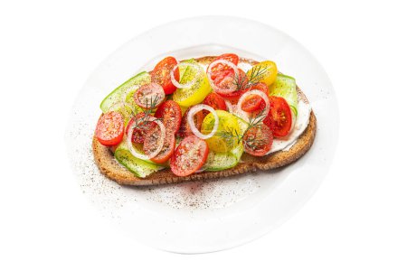 Photo for Sandwich tomato salsa tomato salad fresh healthy meal food snack on the table copy space food background rustic top view - Royalty Free Image