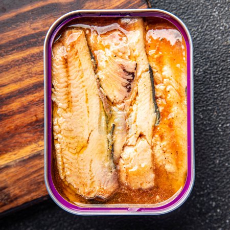 sardines canned fish spicy oil fresh meal food snack on the table copy space food background rustic top view