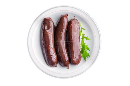 Téléchargez les photos : Pudding noir saucisse fraîche repas nourriture snack sur la table copier espace nourriture fond rustique vue de dessus - en image libre de droit