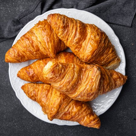 fresh croissant pastries meal food snack on the table copy space food background rustic top view