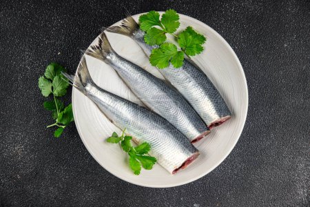 herring fish raw seafood tasty fresh eating cooking meal food snack on the table copy space food background rustic top view Pescetarian diet