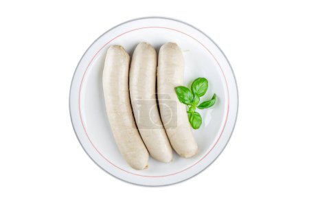 White sausage meat weisswurst bavarian sausages second course fresh Cooking appetizer meal food snack on the table copy space food background rustic top view