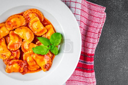 ravioli meat tomato sauce fresh cooking meal food snack on the table copy space food background rustic top view