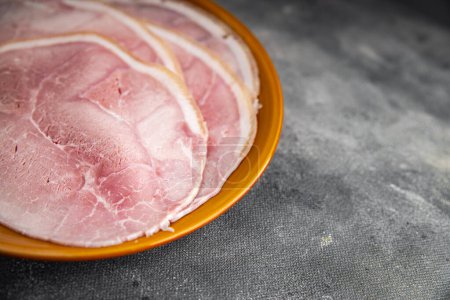 ham slice pork meat natural food fresh appetizer meal food snack on the table copy space food background rustic top view