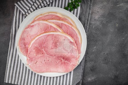 ham pork slice meat food fresh meal food snack on the table copy space food background rustic top view