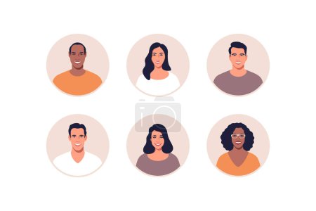 Téléchargez les illustrations : Ensemble d'icônes de profil Avatar comprenant hommes et femmes. Illustration vectorielle. - en licence libre de droit
