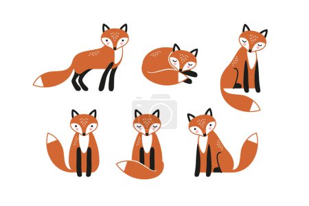 Photo for Set of isolated cute foxes. Vector illustration in Scandinavian style. - Royalty Free Image