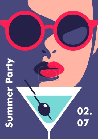 Téléchargez les illustrations : Summer party poster design template. Minimalistic style vector illustration. - en licence libre de droit