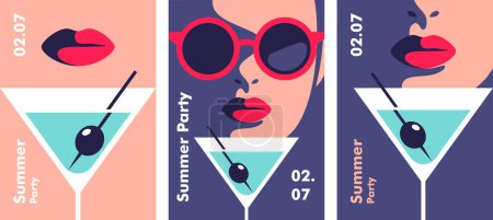 Téléchargez les illustrations : Summer party poster design template. Minimalistic style vector illustration. - en licence libre de droit