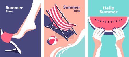 Illustration for Summer party, vacation and travel concept. Vector illustration in minimalistic style. - Royalty Free Image