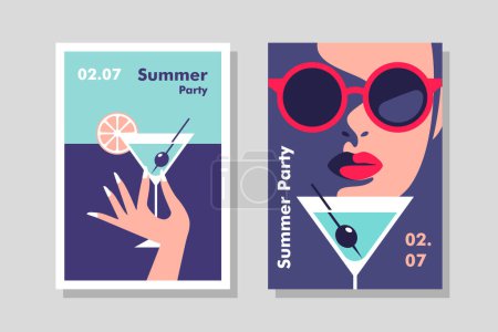 Illustration for Summer party, vacation and travel concept. Vector flyer or poster design in minimalistic style. - Royalty Free Image