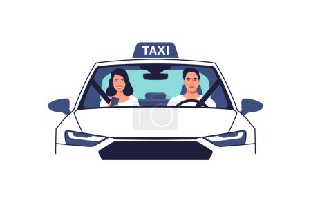 Photo for Taxi driver and a passenger on a front seat. A front view of a taxi cab. Vector illustration. - Royalty Free Image