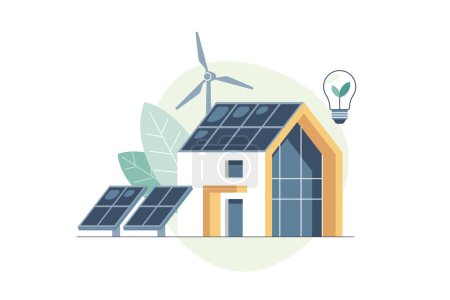 Photo for Concept of green energy an eco friendly modern house. Solar, wind power. Vector concept illustration. - Royalty Free Image
