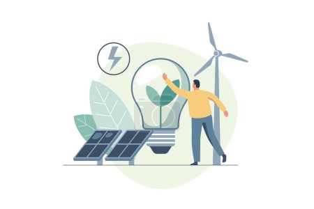 Illustration for Concept of green energy. Solar, wind power. Vector illustration. - Royalty Free Image