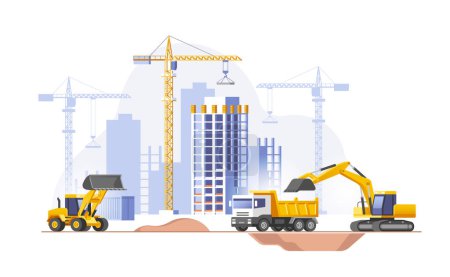 Ilustración de Construction site, building a house. Real estate business. Vector illustration. - Imagen libre de derechos
