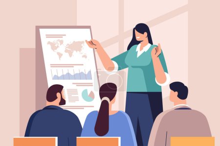 Illustration for Businesswoman presenting report for businesspeople at conference, meeting business, presentation concept. Vector illustration. - Royalty Free Image