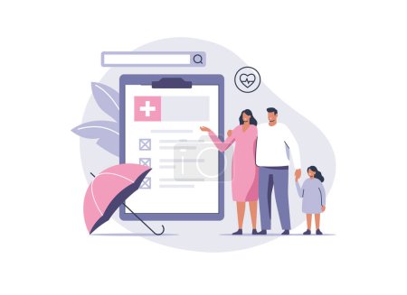 Ilustración de Health insurance illustration. Medicine and healthcare for all family concept. Vector illustration. - Imagen libre de derechos