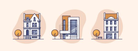 Photo for Traditional and modern houses. For web design and application interface, also useful for infographics. Vector illustration. - Royalty Free Image