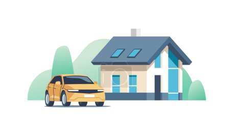 Photo for Suburban classic house. Family home with auto. Vector illustration. - Royalty Free Image