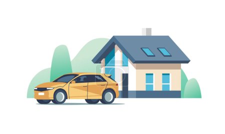 Photo for Suburban classic house. Family home with auto. Vector illustration. - Royalty Free Image