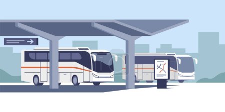 Ilustración de Intercity bus station.Waiting terminal for passenger carriage.  Vector illustration. - Imagen libre de derechos