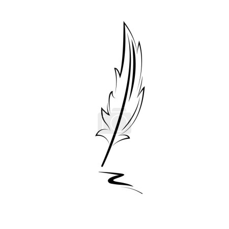 Téléchargez les illustrations : Oiseau plume graphique ligne noire icône vectorielle minimaliste isolé sur fond blanc - en licence libre de droit
