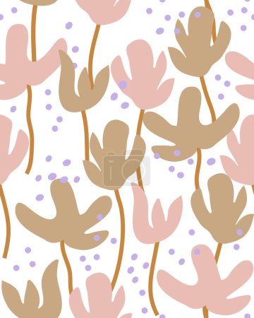 Ilustración de Patrón sin costuras de figuras botánicas abstractas en el estilo de Matisse. Plantas, flores, hojas, collage de papel. - Imagen libre de derechos